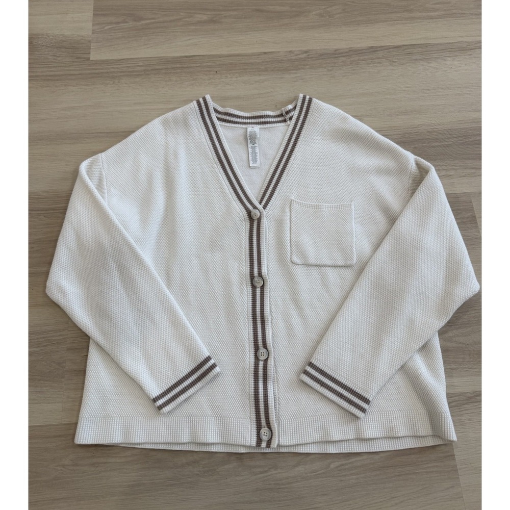 Alo Yoga Tennis Club Sweater Knit Cardigan Womens Size Large Ivory/Gravel